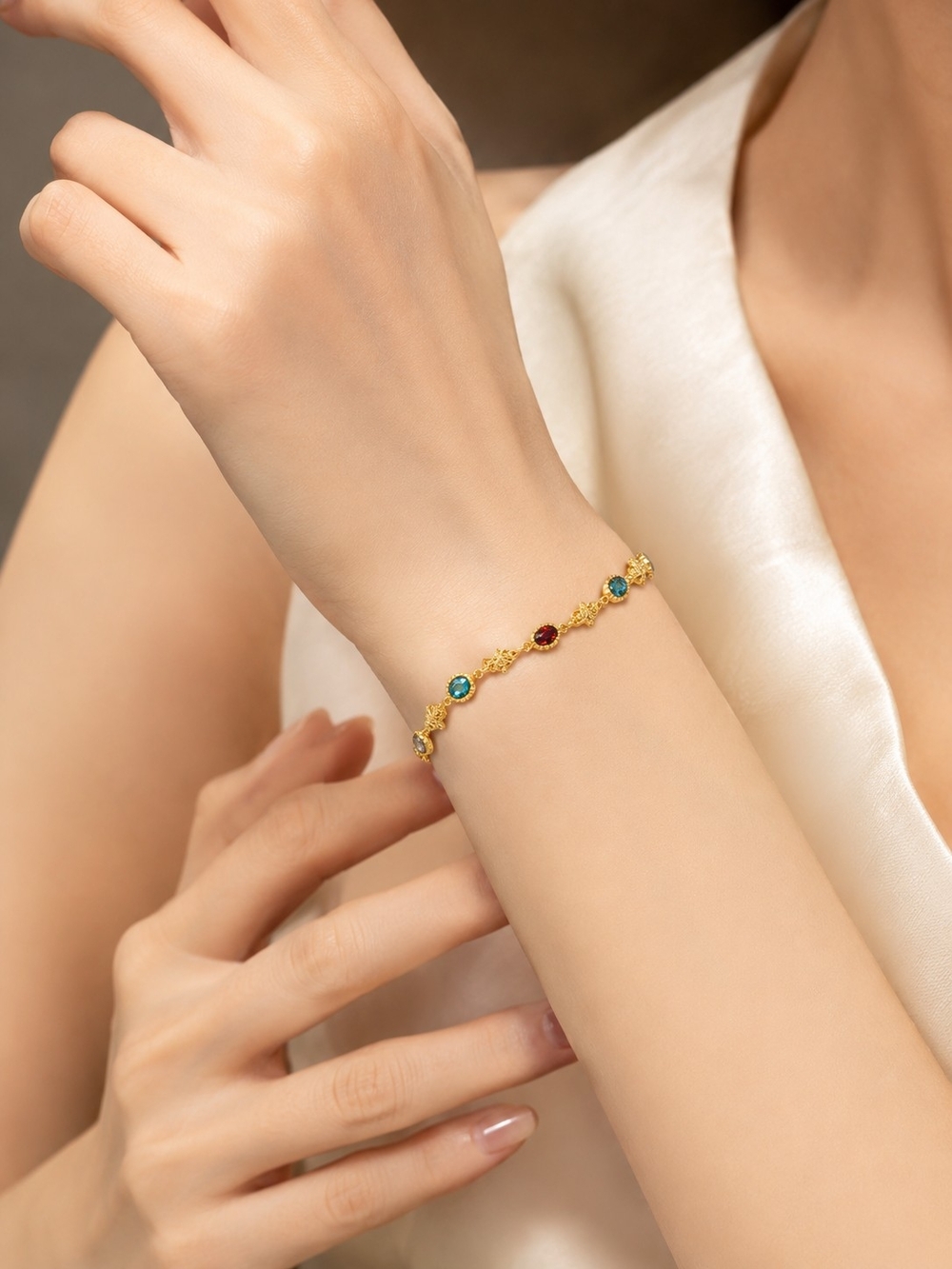 Vintage Goldtone Multi Color Rhinestone Bracelet Link